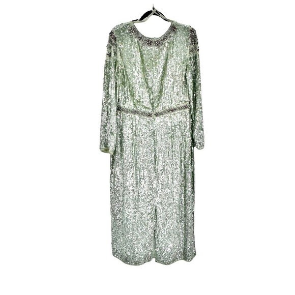 Mac Duggal Long Sleeve Sequin Dress Back Slit Women's Size 10 NWT - Picture 8 of 12